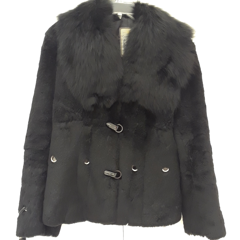 Genuine Rabbit Fur Jacket with Polar Fox Collar